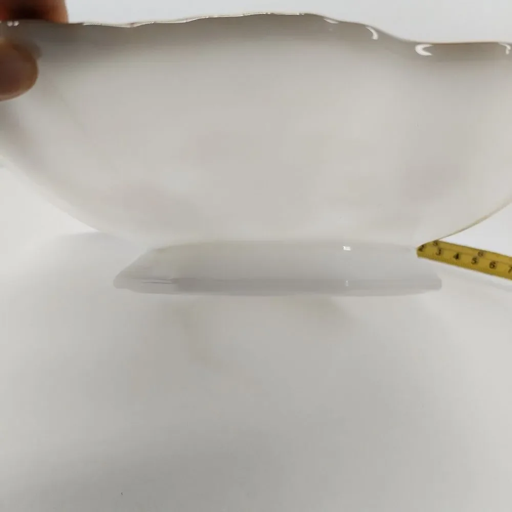 Anchor‎ Hocking Grape Leaves Milk Glass Low Pedestel Square Bowl With Gold Trim
